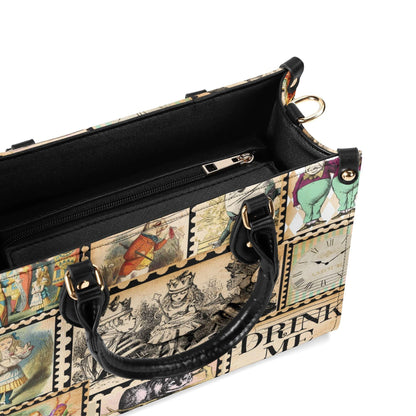 Alice in Wonderland Stamp Handbag: Vintage Style PU Leather Purse