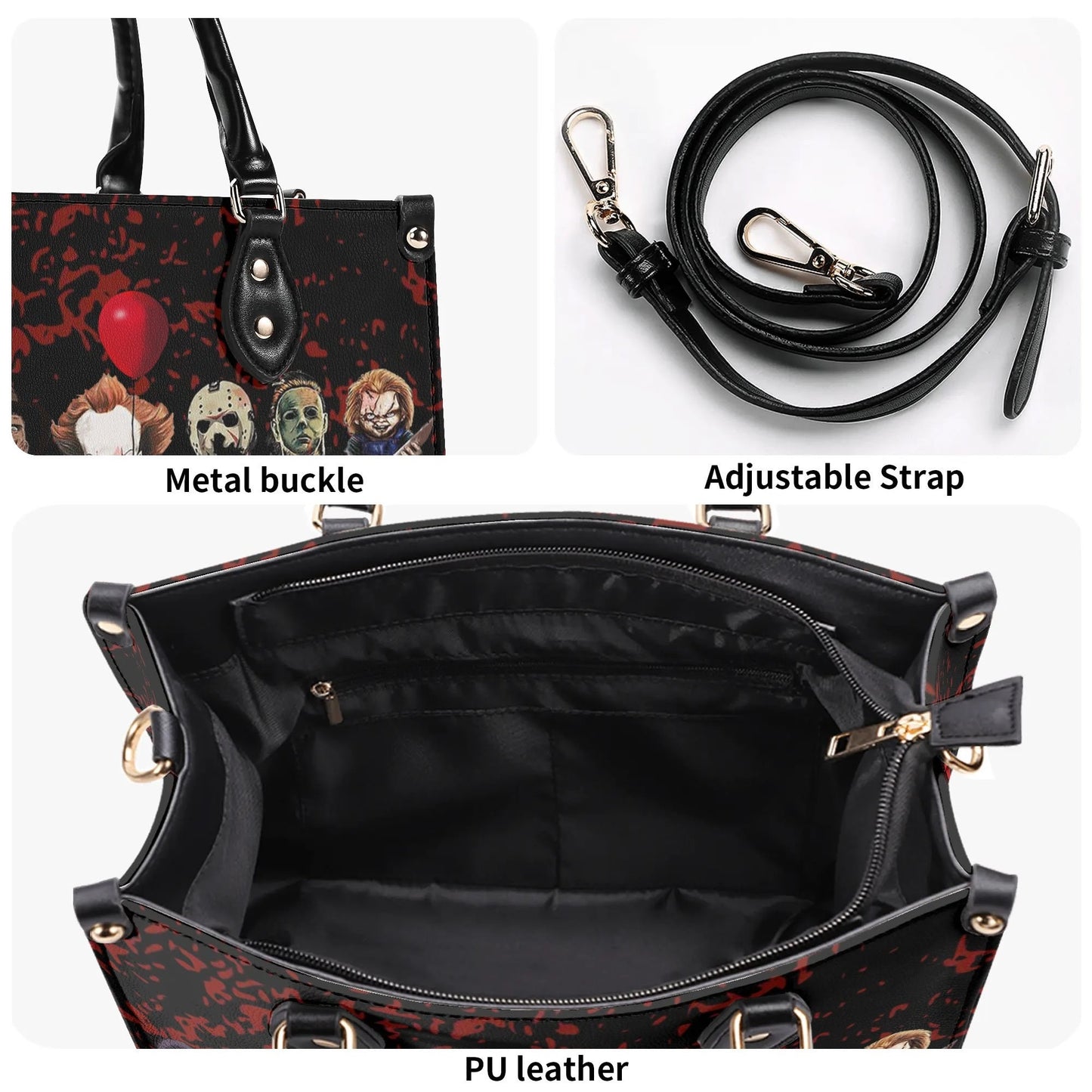 Psycho Friends - Horror Movie Tote Bag: Vegan Leather CrossbodyTop-Handle Bag Halloween Crossbody