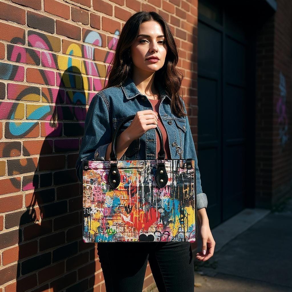 Street Canvas - Graffiti Art Vegan Leather Handbag: Trendy Top Handle Bag