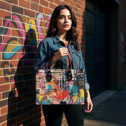 Street Canvas - Graffiti Art Vegan Leather Handbag: Trendy Top Handle Bag