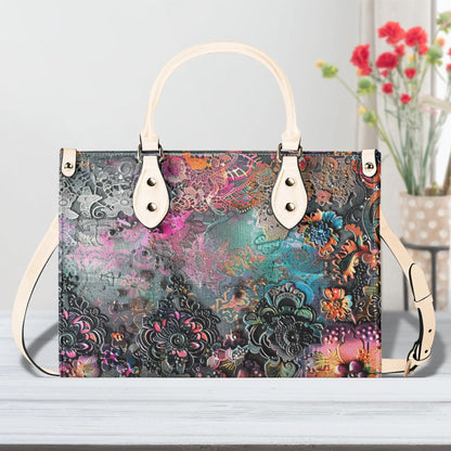 Dark Enchantment Floral Tote: Vegan Leather HandbagTop-Handle Bag