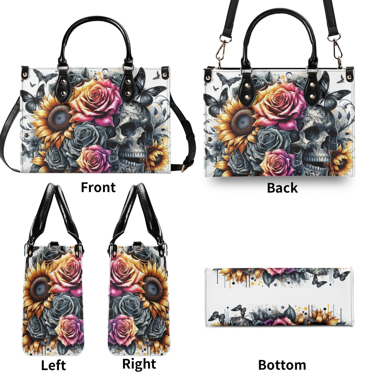 Gothic Skull Floral Tote Bag