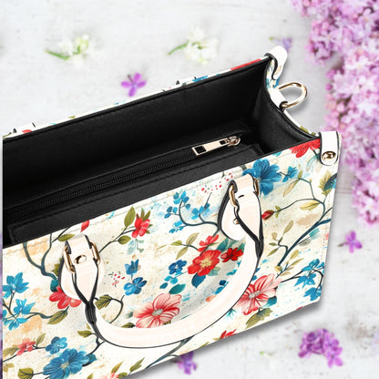 Blossom Bound-Floral Vegan Leather Tote Bag: Blossom Print Crossbody Handbag
