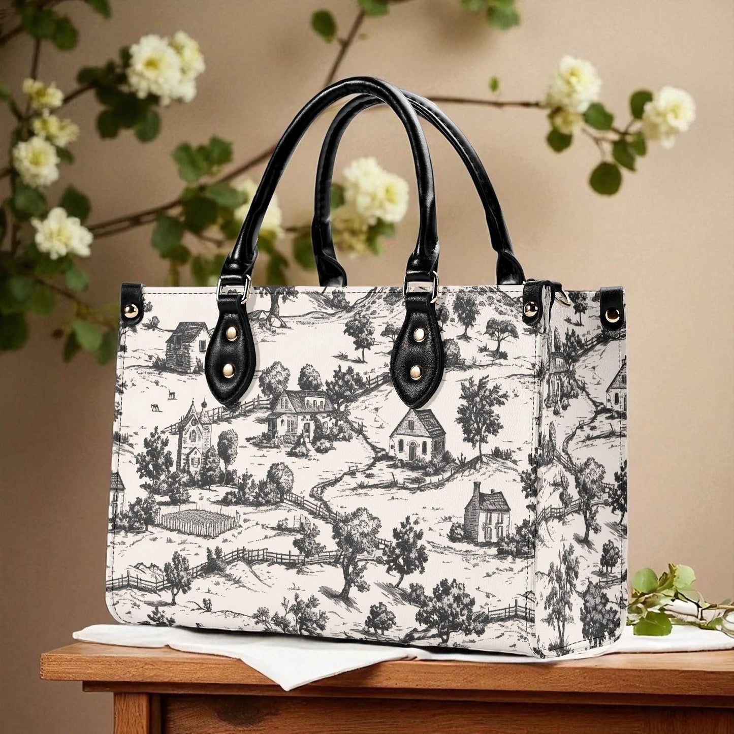 Noir Echo- Toile Tote Handbag: Vintage Romance