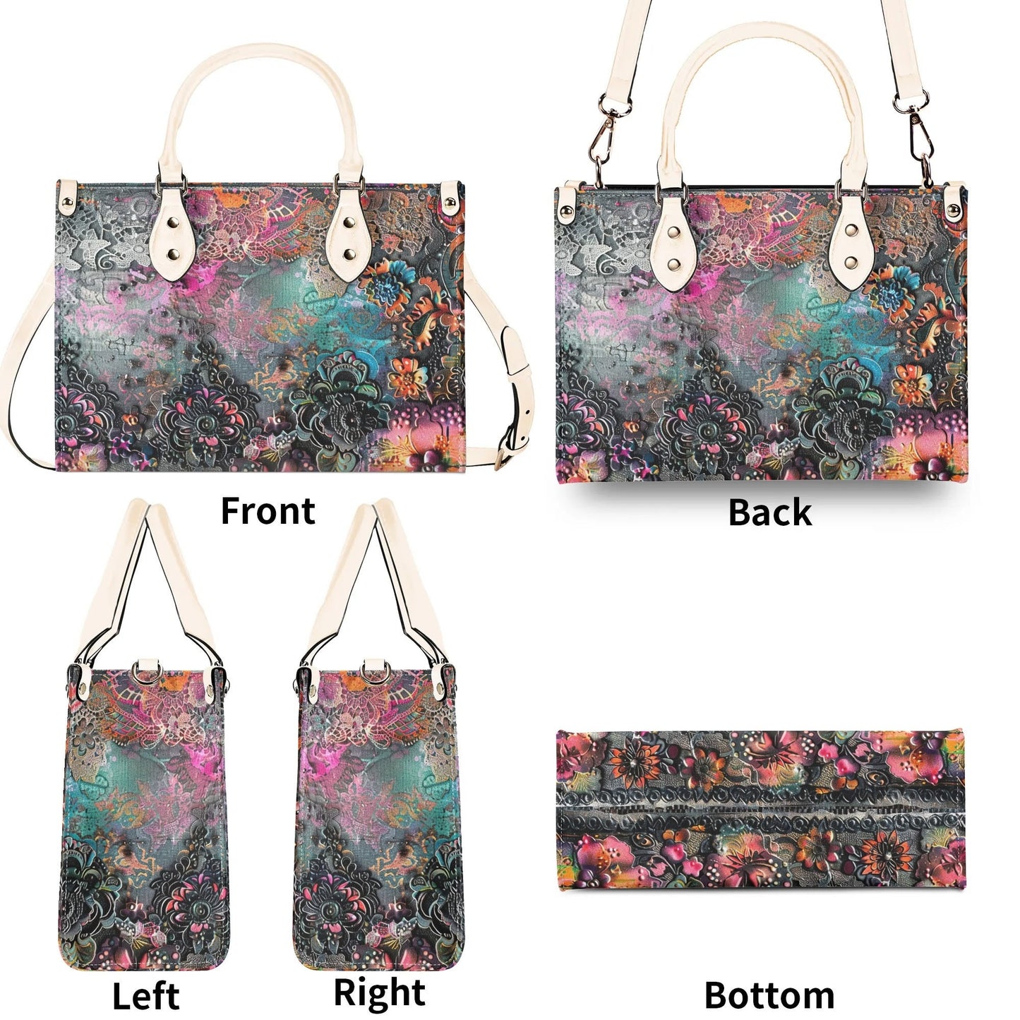 Dark Enchantment Floral Tote: Vegan Leather HandbagTop-Handle Bag