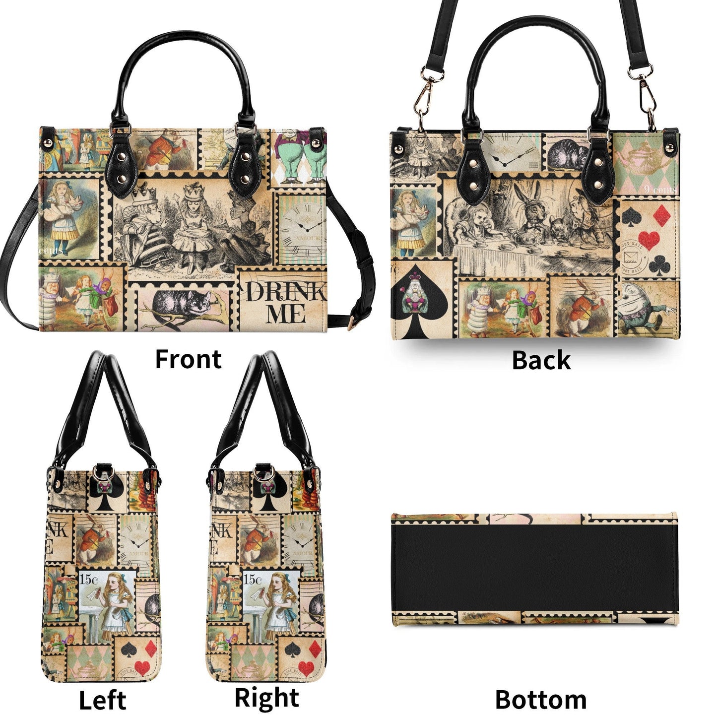 Alice in Wonderland Stamp Handbag: Vintage Style PU Leather Purse