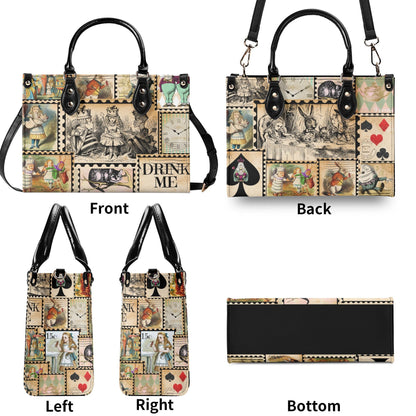 Alice in Wonderland Stamp Handbag: Vintage Style PU Leather Purse