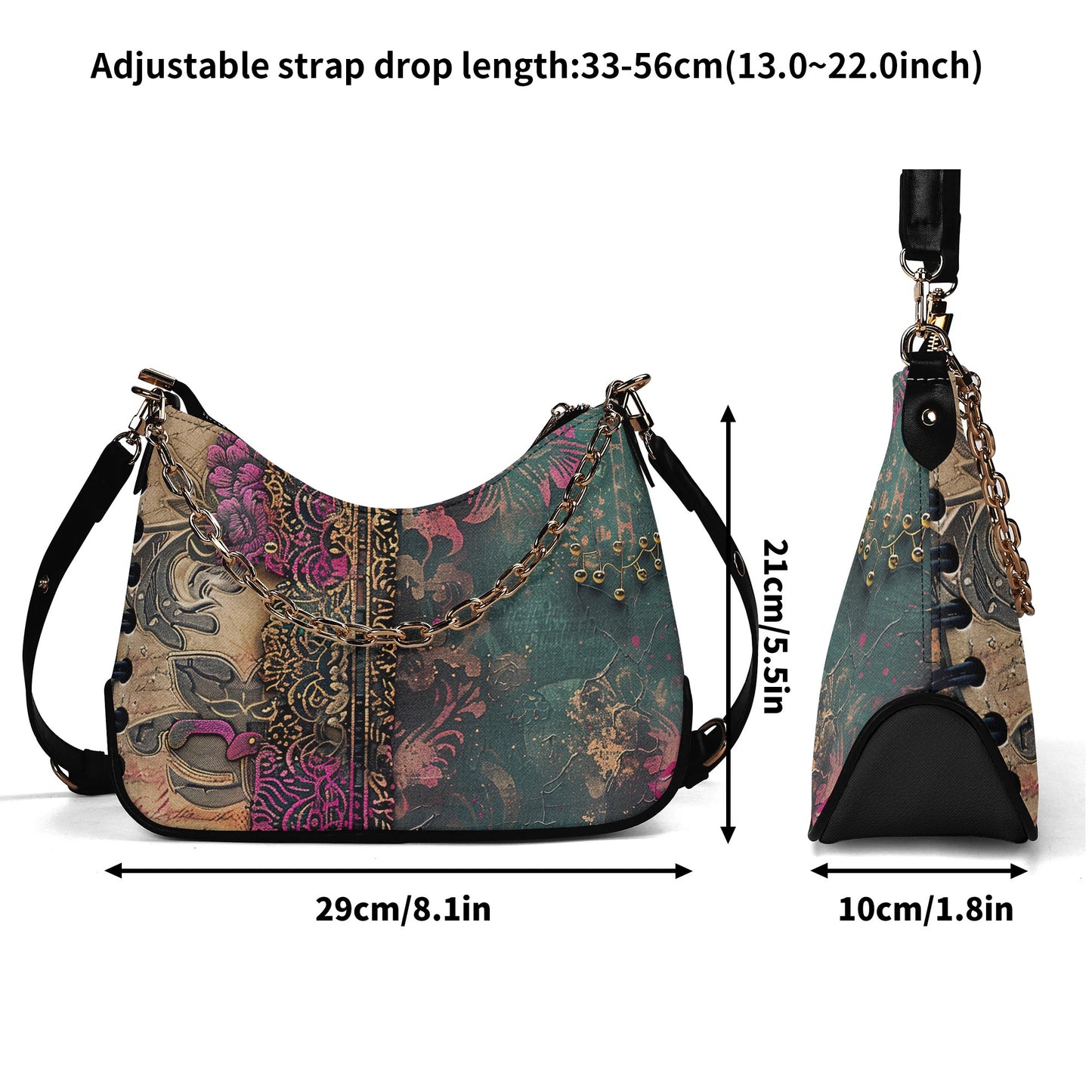 Split Envy Twill Faux Leather Chain Shoulder Bag