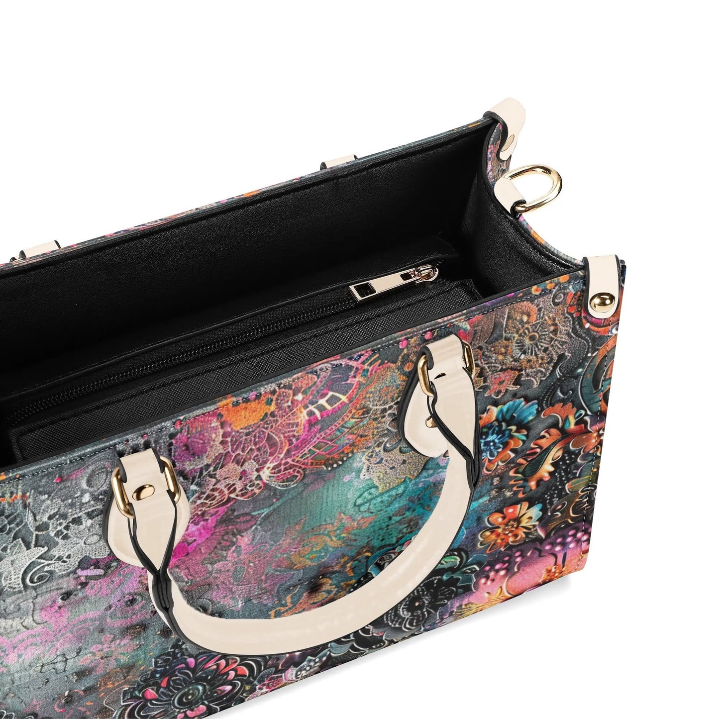 Dark Enchantment Floral Tote: Vegan Leather HandbagTop-Handle Bag