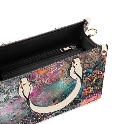 Dark Enchantment Floral Tote: Vegan Leather HandbagTop-Handle Bag