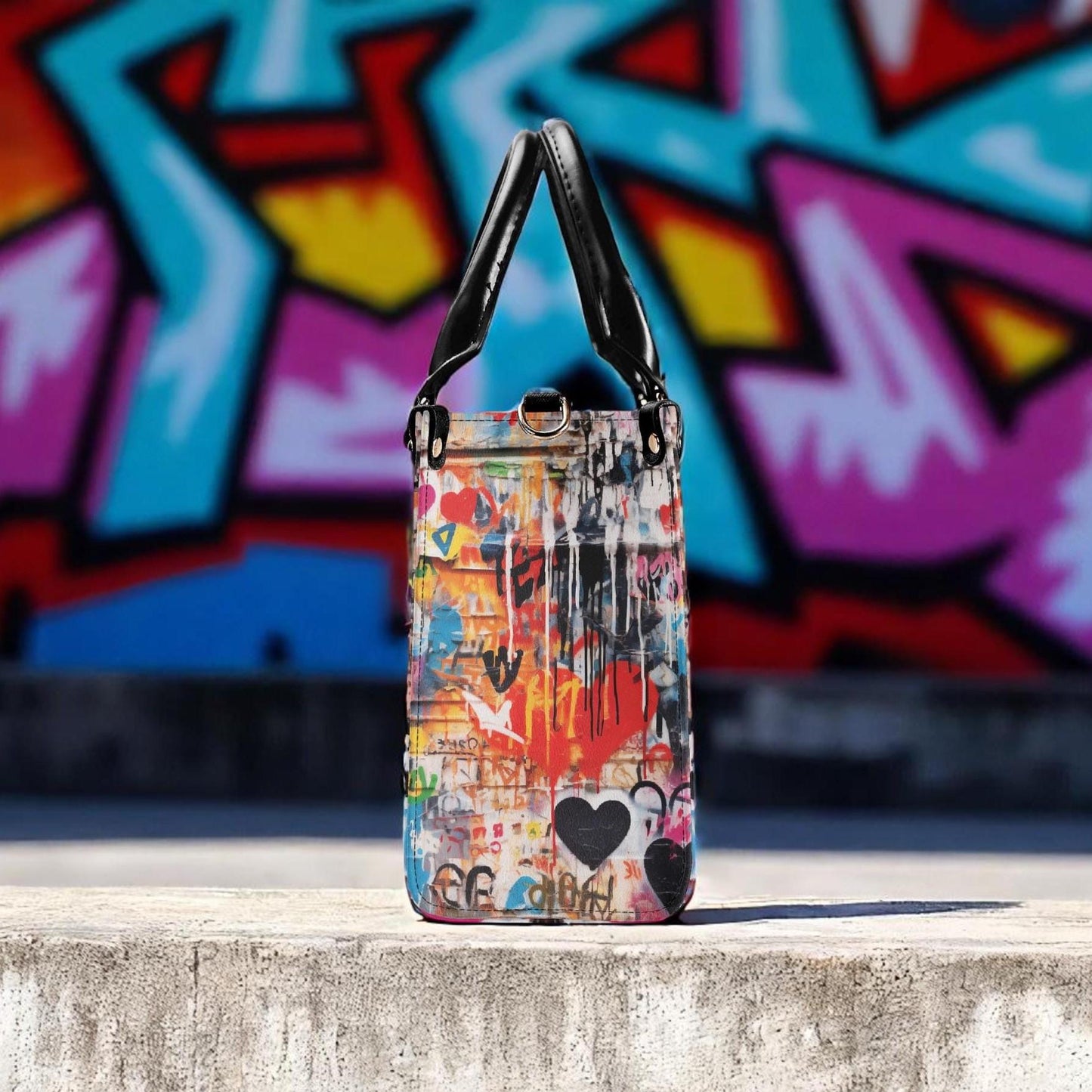 Street Canvas - Graffiti Art Vegan Leather Handbag: Trendy Top Handle Bag