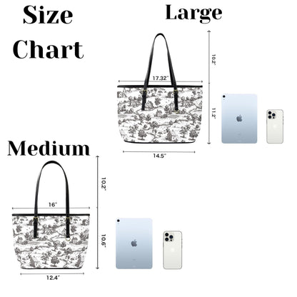 Noir Echo - Toile-de-jouy Vegan Leather Tote Bag: Custom Shoulder Bag