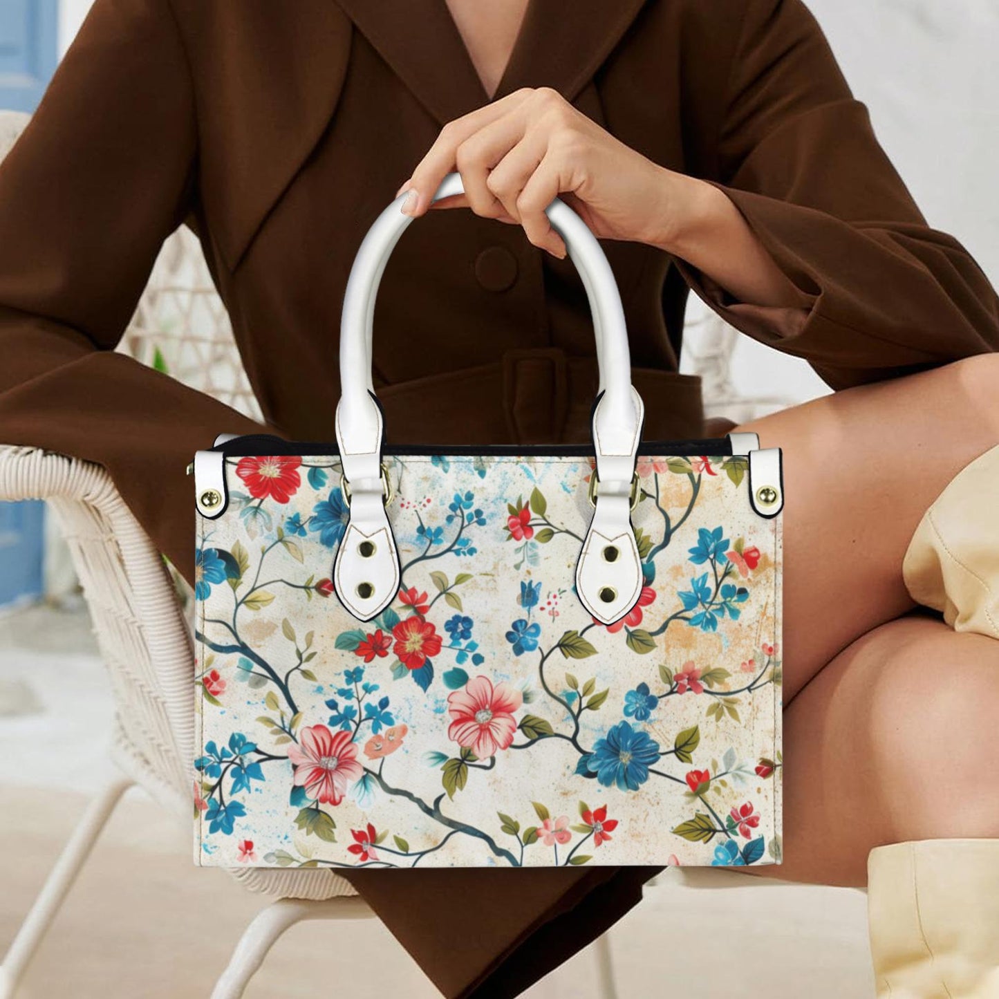 Blossom Bound-Floral Vegan Leather Tote Bag: Blossom Print Crossbody Handbag