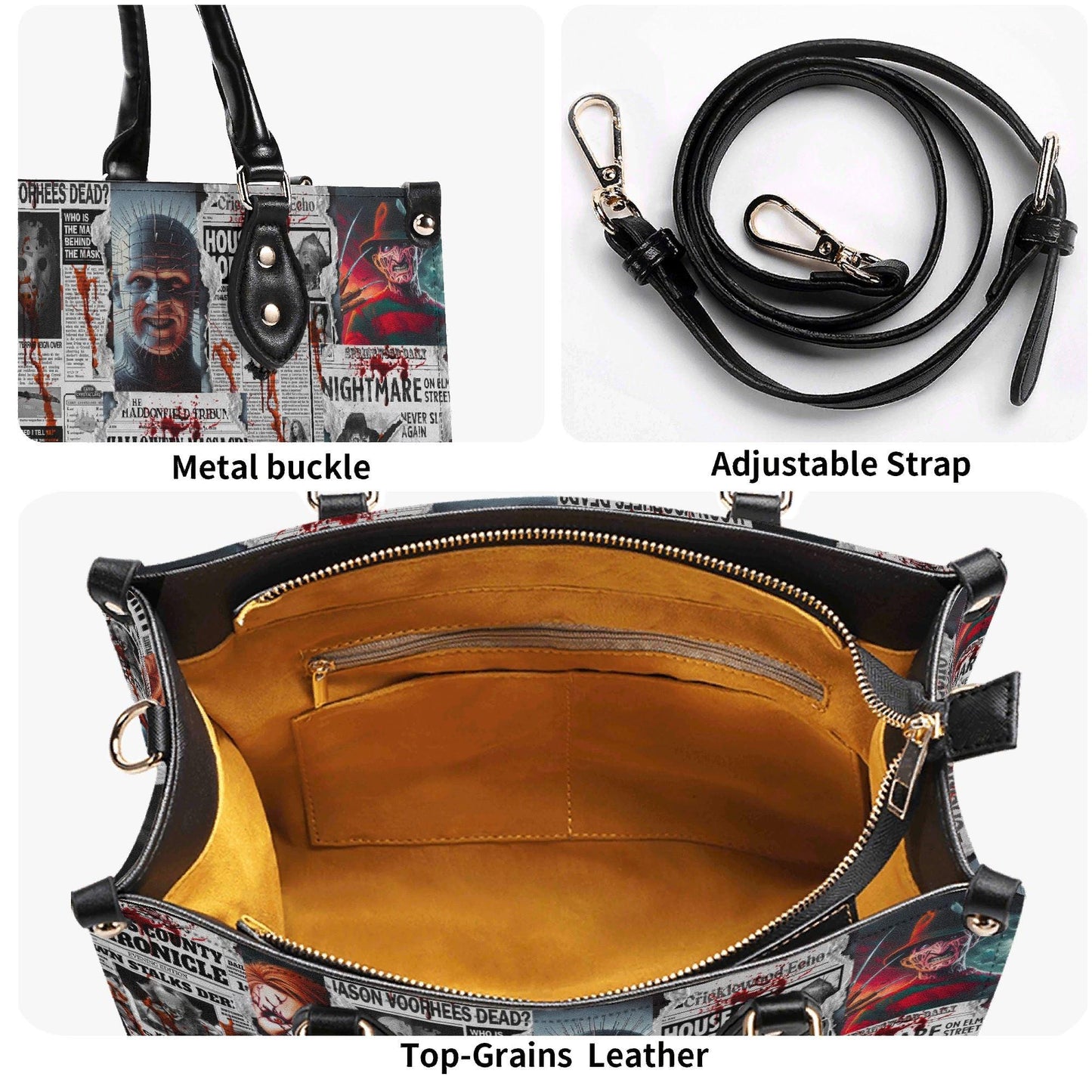 Horror Gazette Vegan Leather Handbag: Gothic Crossbody ToteTop-Handle Bag Halloween Crossbody