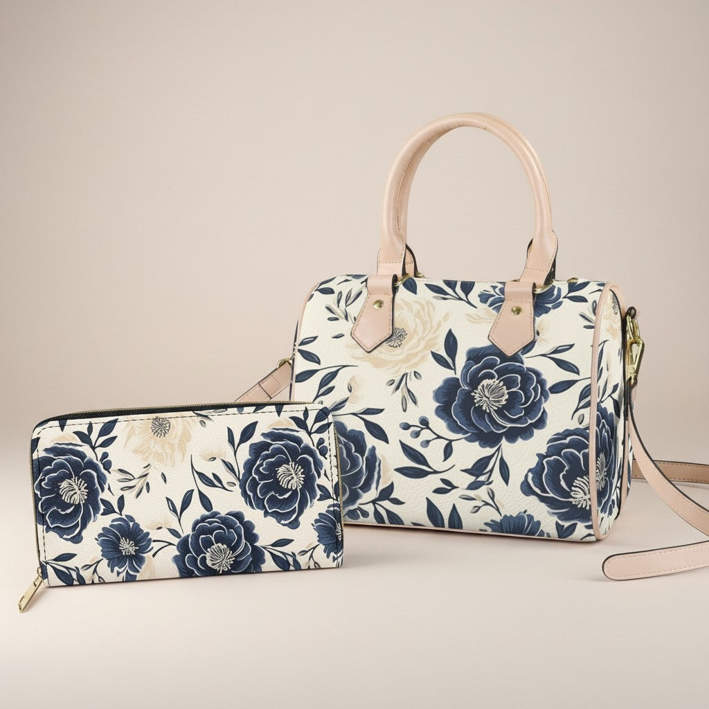 Sapphire Bloom Matching Handbag & Wallet Set