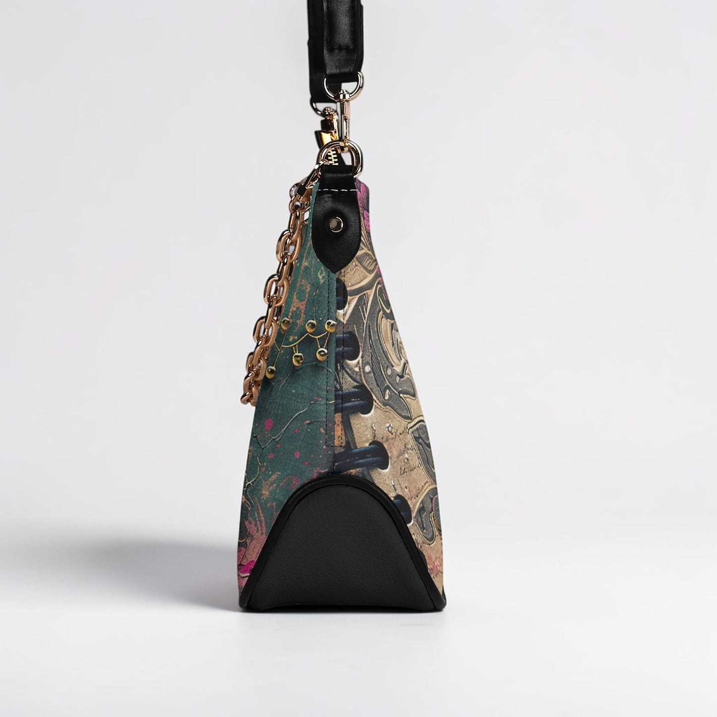 Split Envy Twill Faux Leather Chain Shoulder Bag